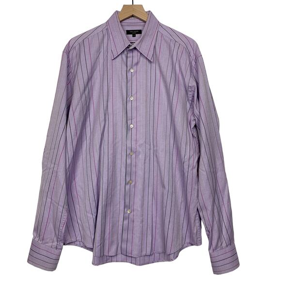 Ted Baker London Mens Button Down Size 6 Purple Colorful Striped Cotton Lavender - Picture 1 of 15